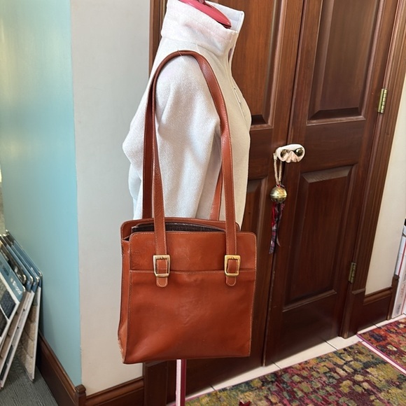 Laura Leigh Ltd Leather book bag shoulder bag  thick smooth leather brown Vintag - Picture 6 of 17